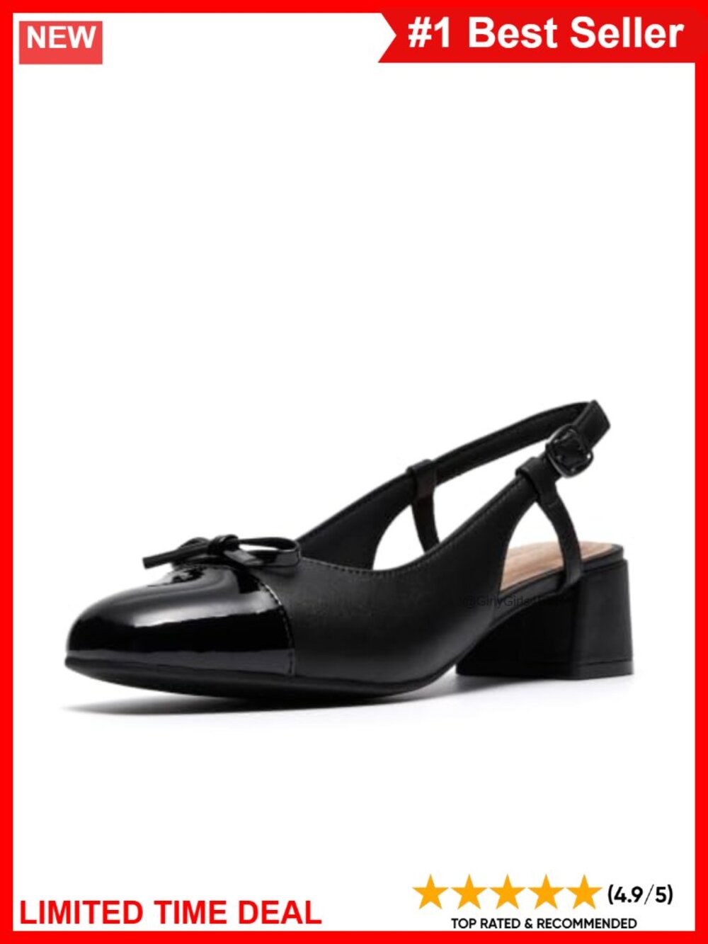 Womens Leather Slingback Block Heel Pump Cap Toe Formal Dress Shoe